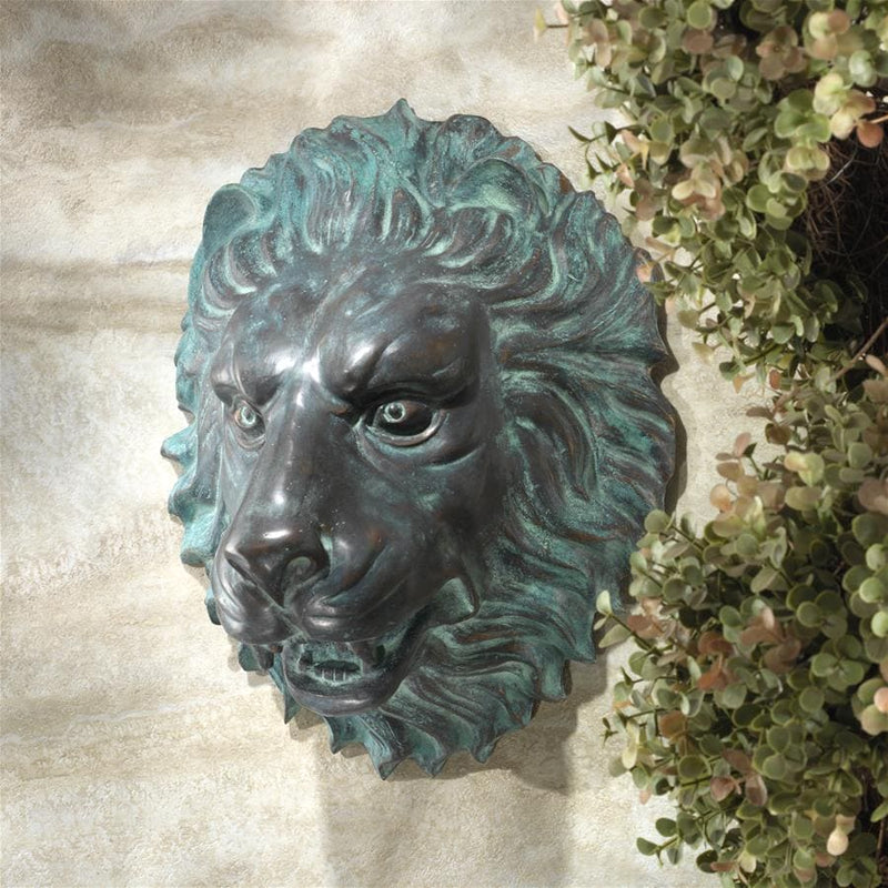 Florentine Lion Head Spouting Bronze Garden Wall Sculpture by Design Toscano