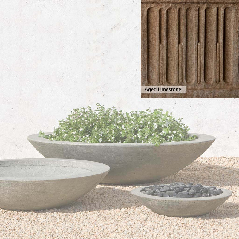 Aged Limestone Patina for the Campania International Low Zen Large Bowl, brown, orange, and green for an old stone look.