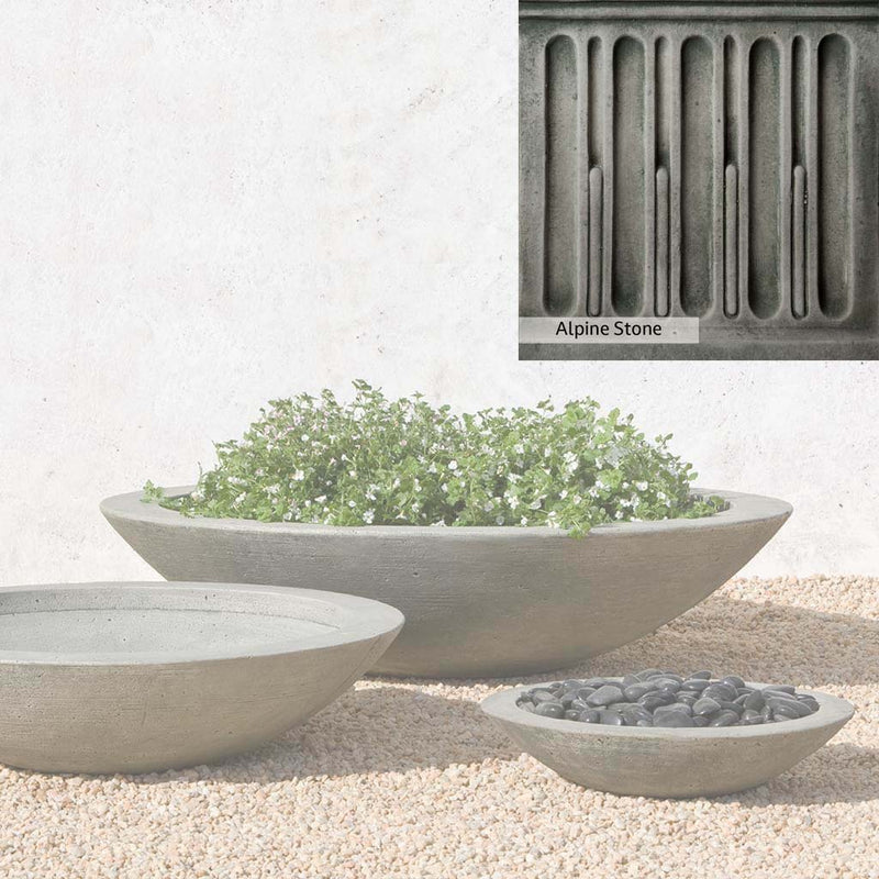 Alpine Stone Patina for the Campania International Low Zen Large Bowl, a medium gray with a bit of green to define the details.