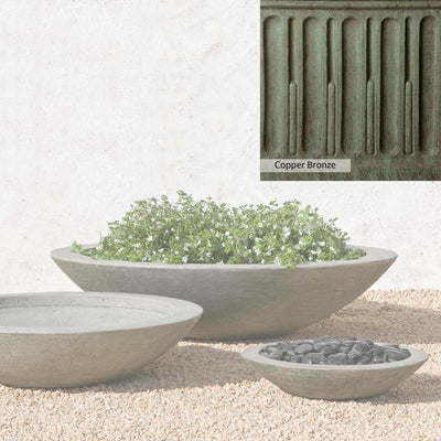 Copper Bronze Patina for theCampania International Low Zen Large Bowl, blues and greens blended into the look of aged copper.