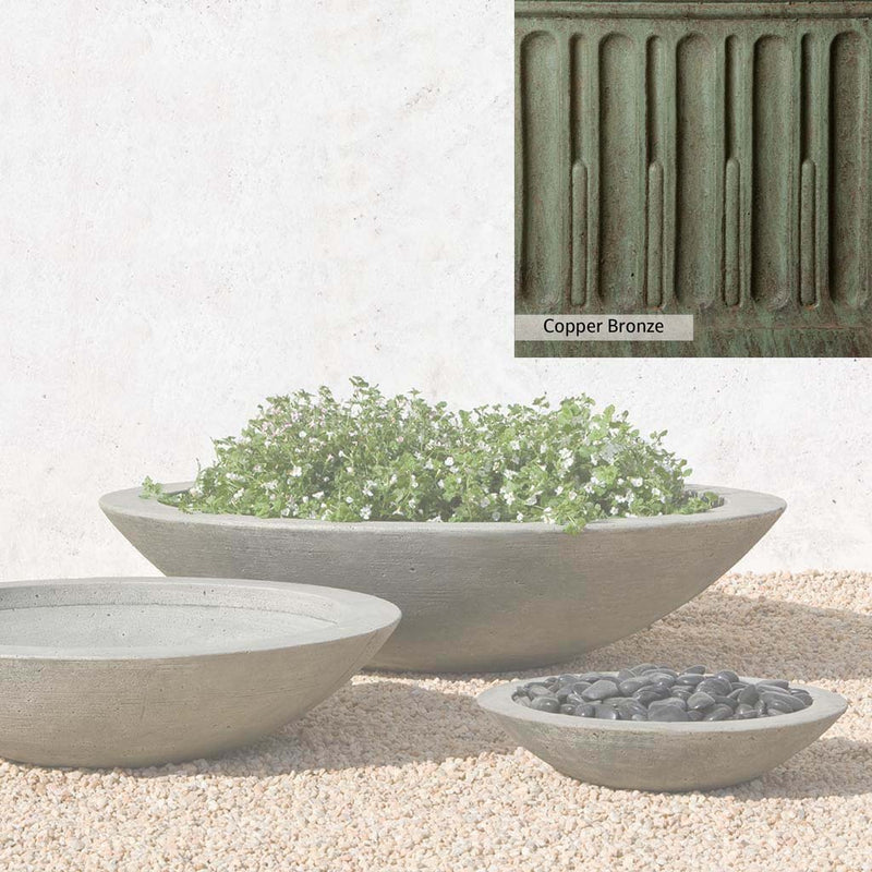 Copper Bronze Patina for theCampania International Low Zen Large Bowl, blues and greens blended into the look of aged copper.