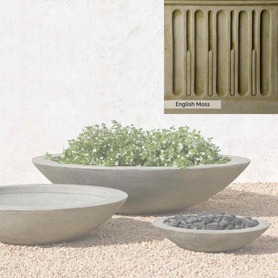 English Moss Patina for the Campania International Low Zen Large Bowl, green blended into a soft pallet with a light undertone of gray.