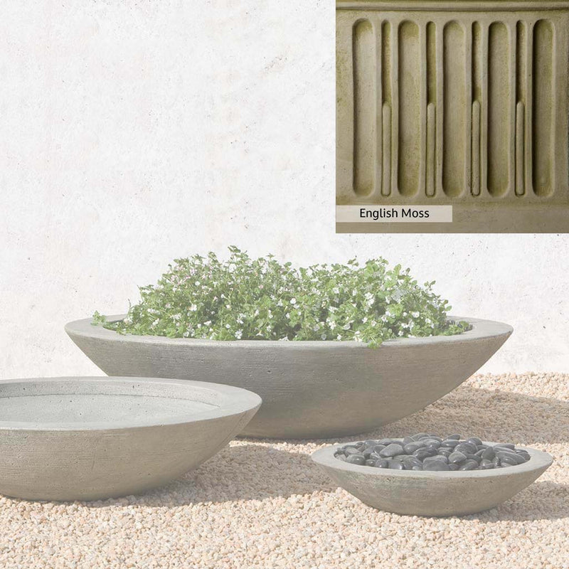English Moss Patina for the Campania International Low Zen Large Bowl, green blended into a soft pallet with a light undertone of gray.