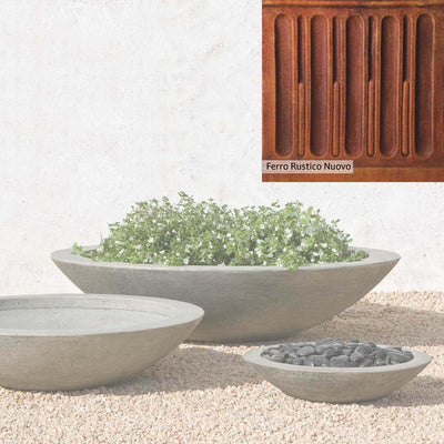 Ferro Rustico Nuovo Patina for the Campania International Low Zen Large Bowl, red and orange blended in this striking color for the garden.