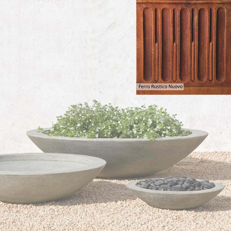Ferro Rustico Nuovo Patina for the Campania International Low Zen Large Bowl, red and orange blended in this striking color for the garden.