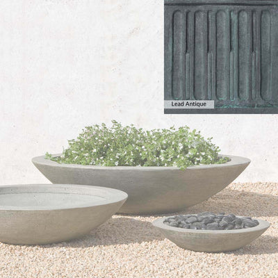 The Lead Antique Patina for the Campania International Low Zen Large Bowl, aged blue and grey layered to give the look of a classic antique lead patina.