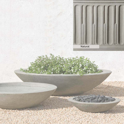 Natural Patina for theCampania International Low Zen Large Bowl is unstained cast stone, the brightest and whitest finish that will age.