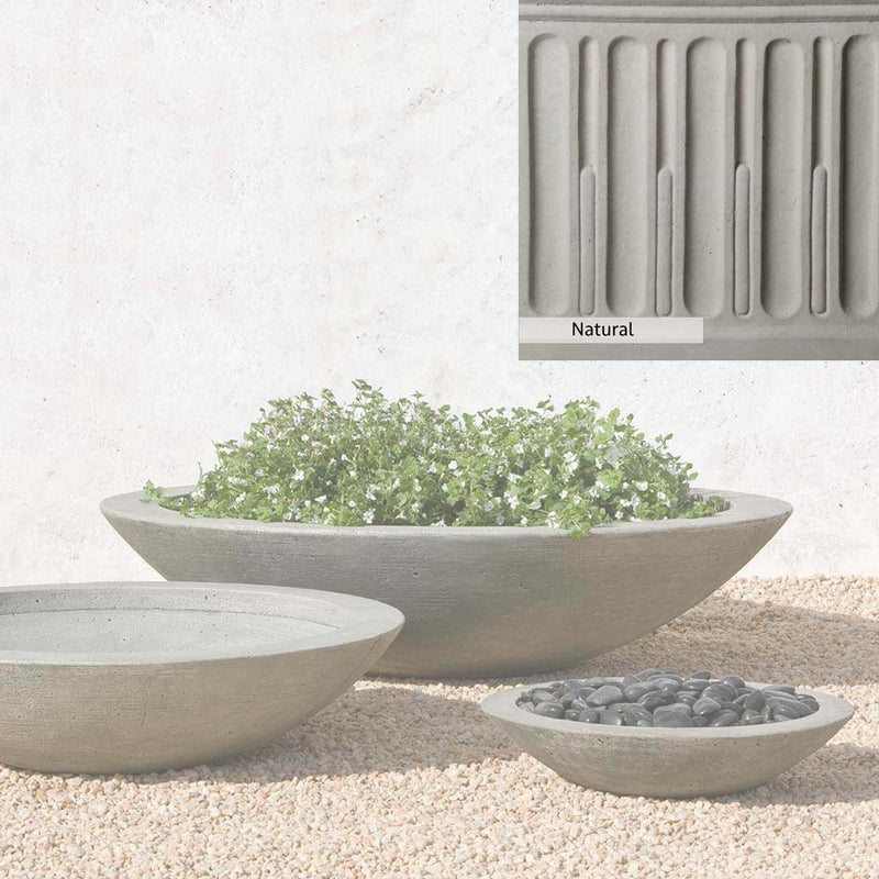 Natural Patina for theCampania International Low Zen Large Bowl is unstained cast stone, the brightest and whitest finish that will age.
