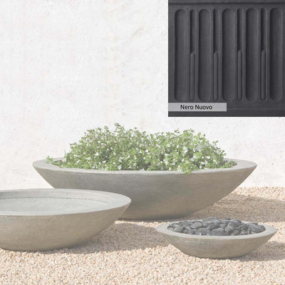 Nero Nuovo Patina for theCampania International Low Zen Large Bowl, bold dramatic black patina for the garden.