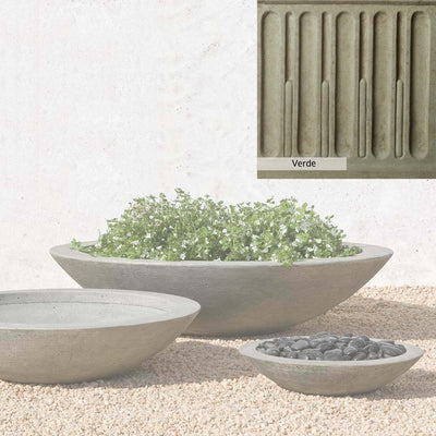 Verde Patina for the Campania International Low Zen Large Bowl, green and gray come together in a soft tone blended into a soft green.