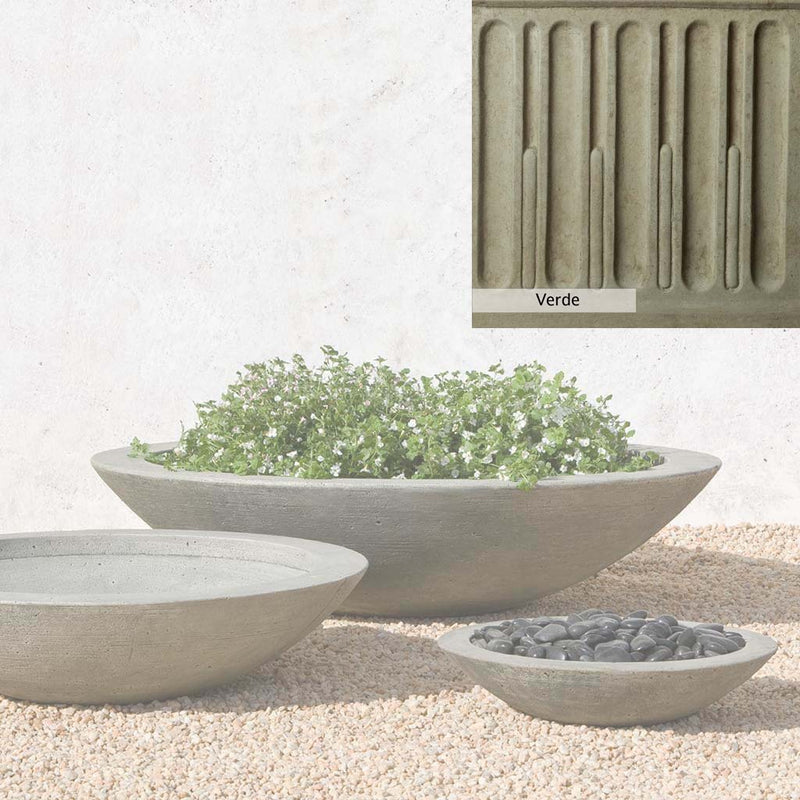 Verde Patina for the Campania International Low Zen Large Bowl, green and gray come together in a soft tone blended into a soft green.