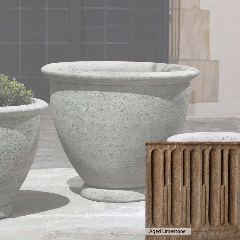 Aged Limestone Patina for the Campania International Large Berkeley Planter, brown, orange, and green for an old stone look.