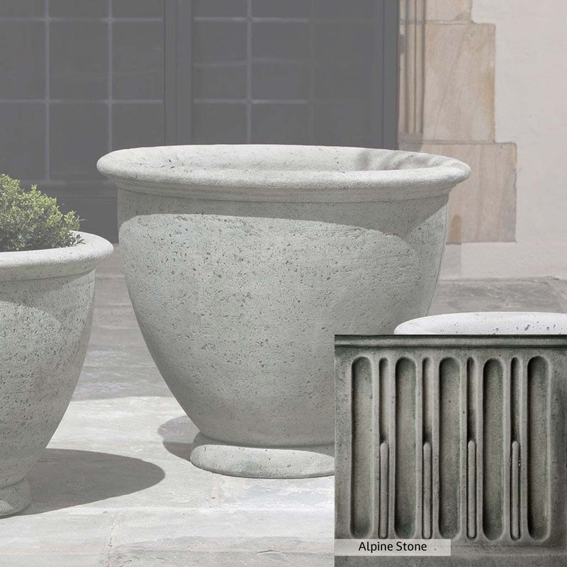 Alpine Stone Patina for the Campania International Large Berkeley Planter, a medium gray with a bit of green to define the details.