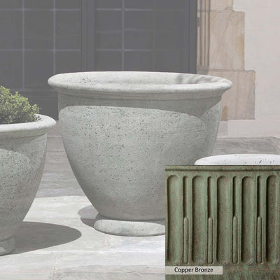 Copper Bronze Patina for theCampania International Large Berkeley Planter, blues and greens blended into the look of aged copper.