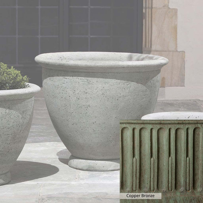 Copper Bronze Patina for theCampania International Large Berkeley Planter, blues and greens blended into the look of aged copper.