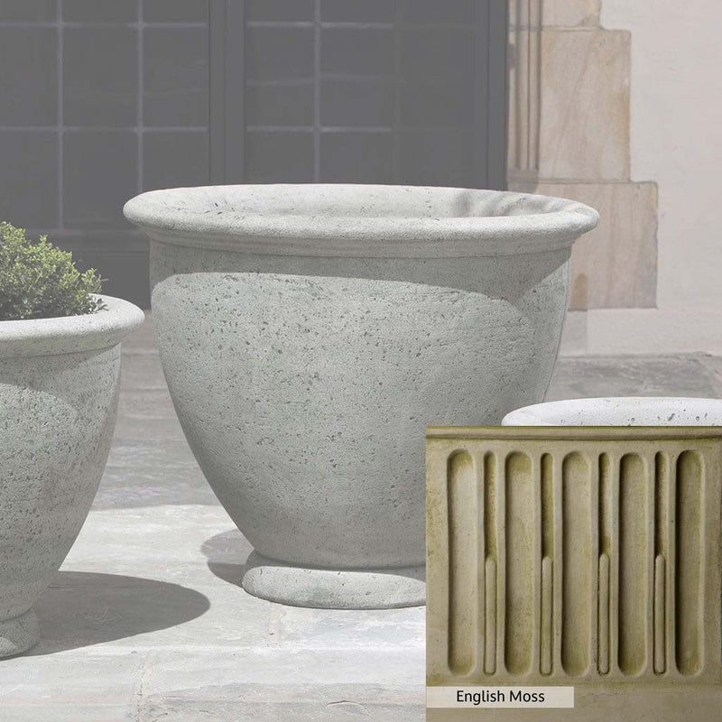 English Moss Patina for the Campania International Large Berkeley Planter, green blended into a soft pallet with a light undertone of gray.