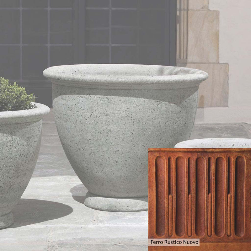 Ferro Rustico Nuovo Patina for the Campania International Large Berkeley Planter, red and orange blended in this striking color for the garden.