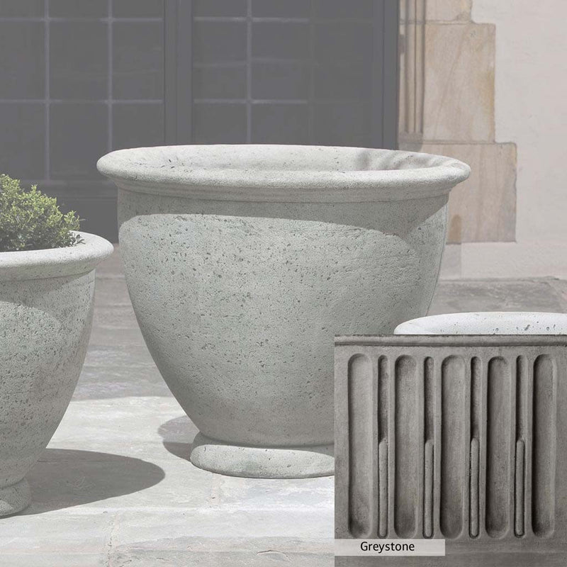 Greystone Patina for the Campania International Large Berkeley Planter , a classic gray, soft, and muted, blends nicely in the garden.
