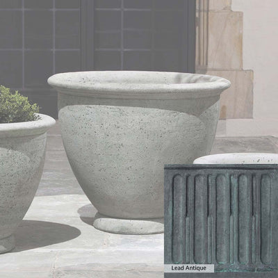 The Lead Antique Patina for the Campania International Large Berkeley Planter, aged blue and grey layered to give the look of a classic antique lead patina.