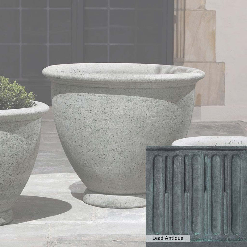 The Lead Antique Patina for the Campania International Large Berkeley Planter, aged blue and grey layered to give the look of a classic antique lead patina.