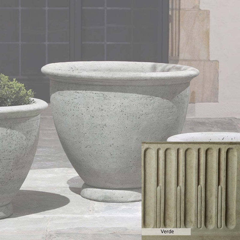 Verde Patina for the Campania International Large Berkeley Planter, green and gray come together in a soft tone blended into a soft green.