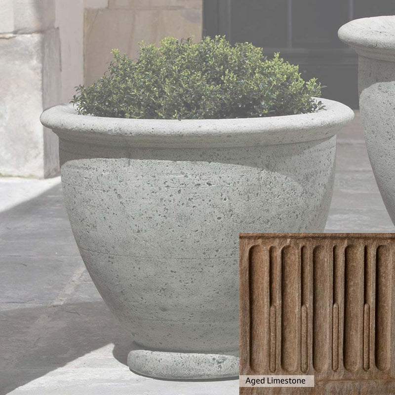 Aged Limestone Patina for the Campania International Berkeley Medium Planter, brown, orange, and green for an old stone look.