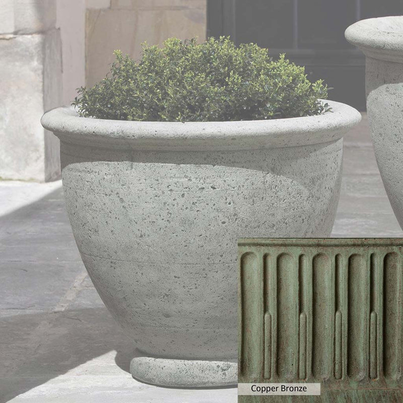 Copper Bronze Patina for theCampania International Berkeley Medium Planter, blues and greens blended into the look of aged copper.