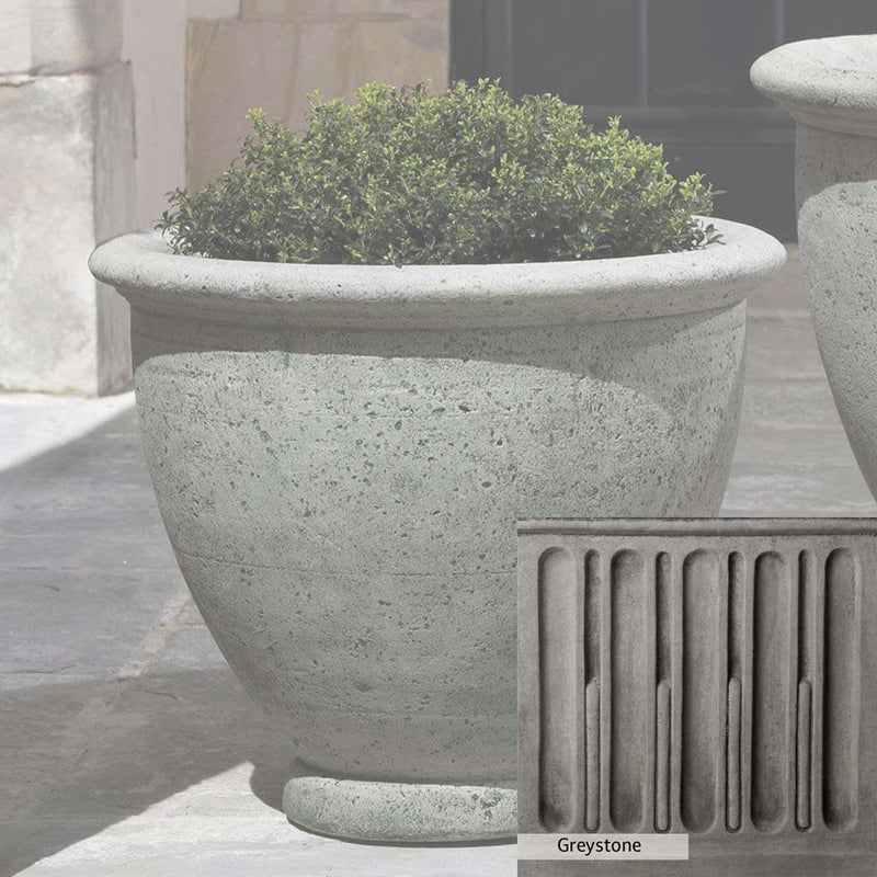 Greystone Patina for the Campania International Berkeley Medium Planter , a classic gray, soft, and muted, blends nicely in the garden.