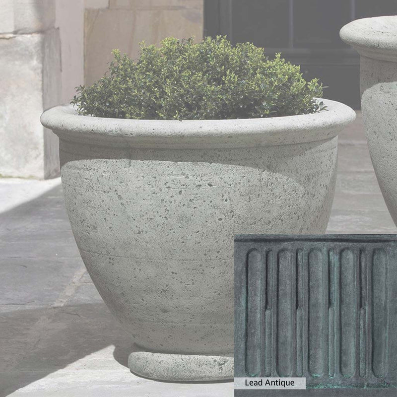 The Lead Antique Patina for the Campania International Berkeley Medium Planter, aged blue and grey layered to give the look of a classic antique lead patina.