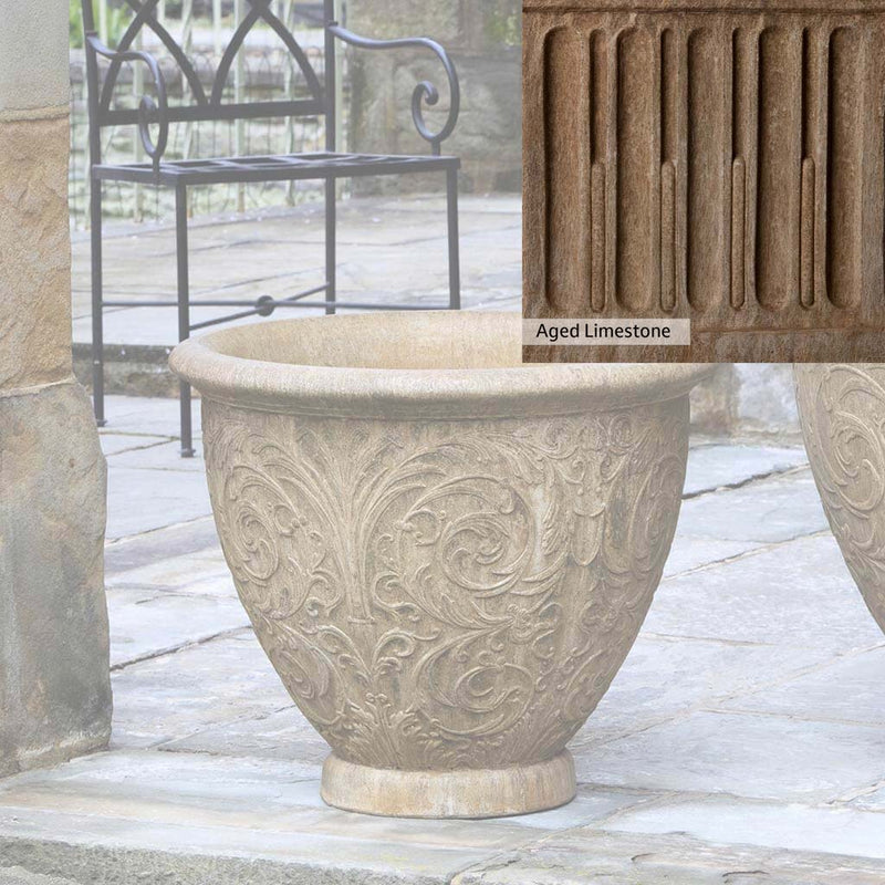 Aged Limestone Patina for the Campania International Arabesque Medium Planter, brown, orange, and green for an old stone look.