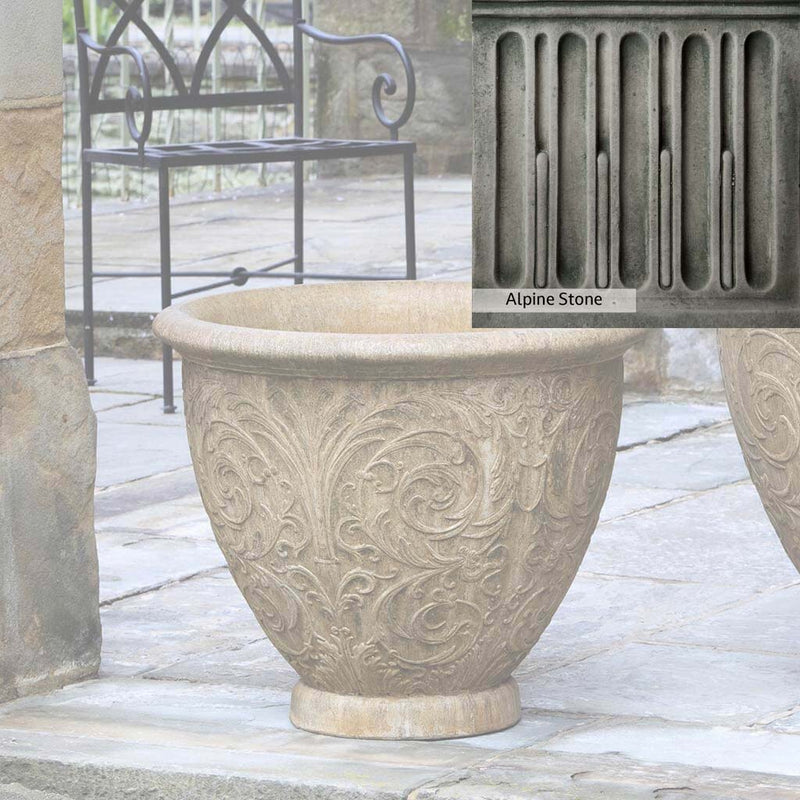 Alpine Stone Patina for the Campania International Arabesque Medium Planter, a medium gray with a bit of green to define the details.