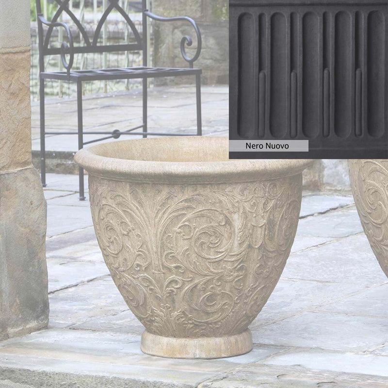 Nero Nuovo Patina for theCampania International Arabesque Medium Planter, bold dramatic black patina for the garden.