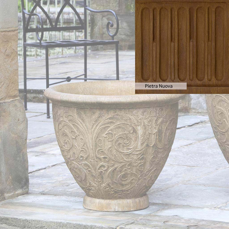 Pietra Nuova Patina for the Campania International Arabesque Medium Planter, a rich brown blended with black and orange.