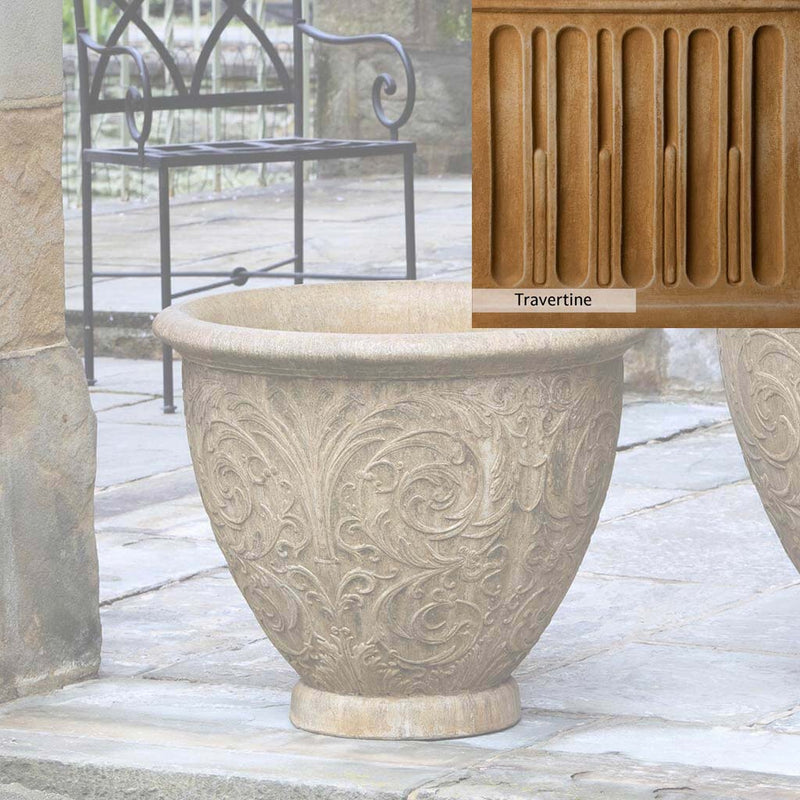 Travertine Patina for the Campania International Arabesque Medium Planter, soft yellows, oranges, and brown for an old-word garden.