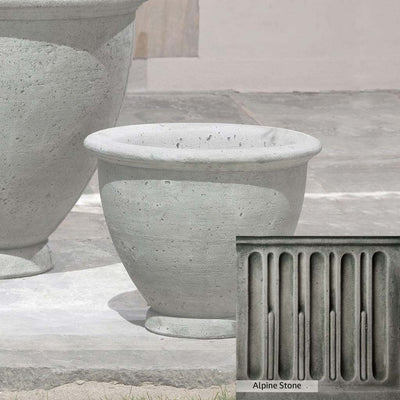 Alpine Stone Patina for the Campania International Berkeley Small Planter, a medium gray with a bit of green to define the details.