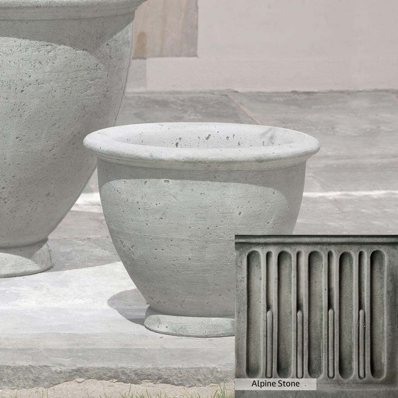 Alpine Stone Patina for the Campania International Berkeley Small Planter, a medium gray with a bit of green to define the details.