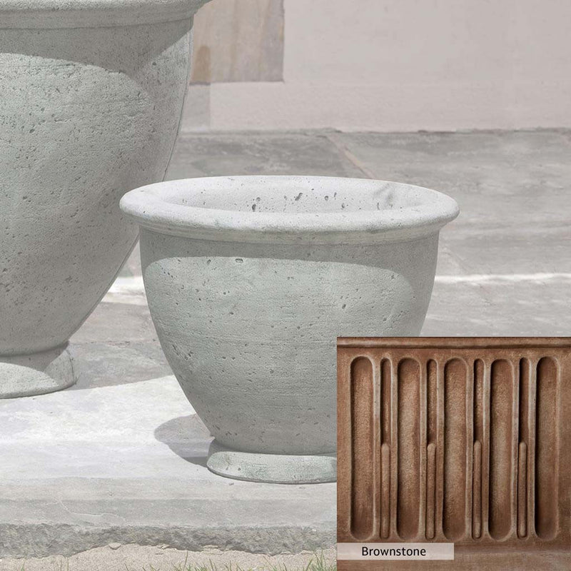 Brownstone Patina for the Campania International Berkeley Small Planter, brown blended with hints of red and yellow, works well in the garden.