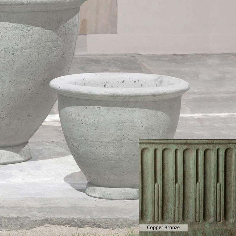 Copper Bronze Patina for theCampania International Berkeley Small Planter, blues and greens blended into the look of aged copper.