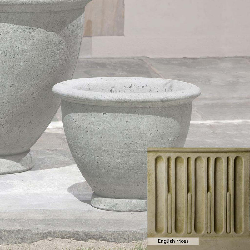 English Moss Patina for the Campania International Berkeley Small Planter, green blended into a soft pallet with a light undertone of gray.