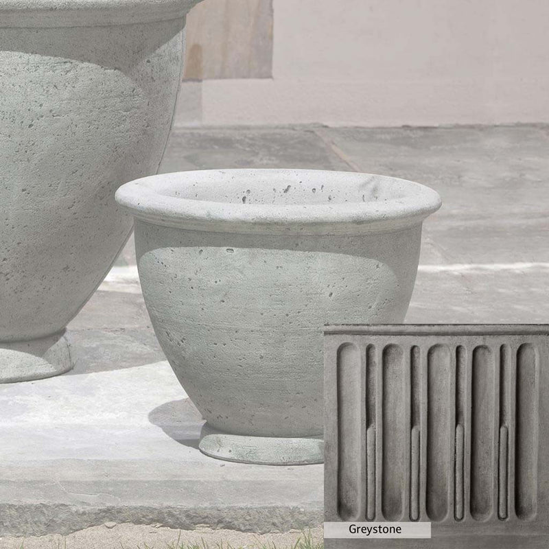 Greystone Patina for the Campania International Berkeley Small Planter , a classic gray, soft, and muted, blends nicely in the garden.