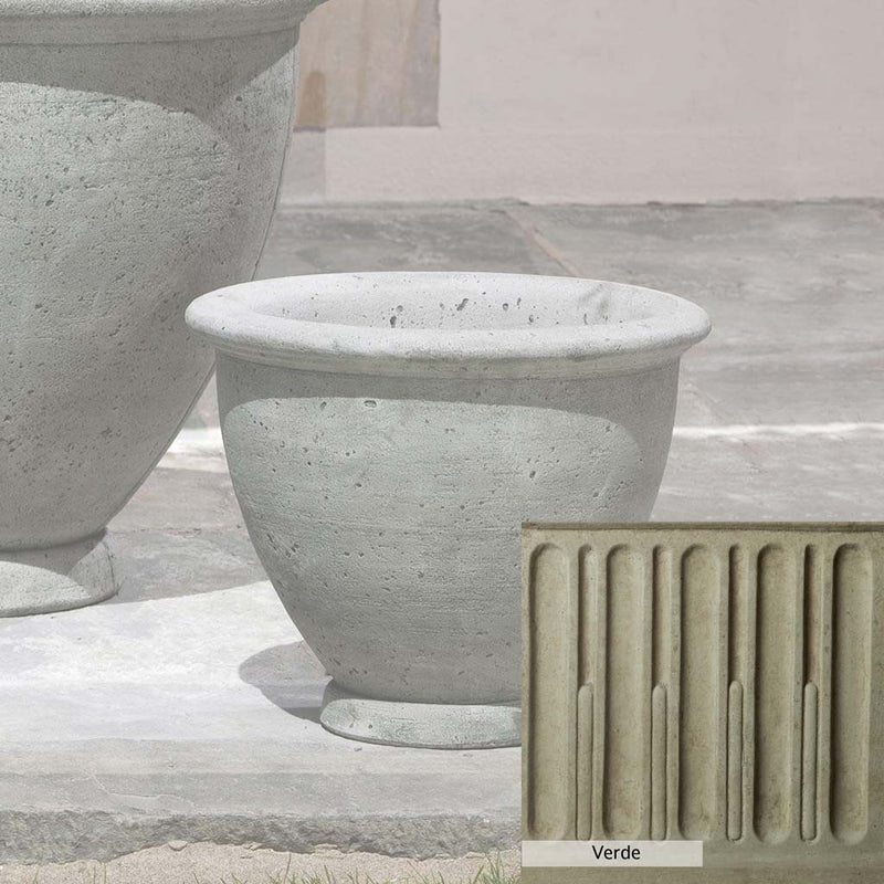 Verde Patina for the Campania International Berkeley Small Planter, green and gray come together in a soft tone blended into a soft green.