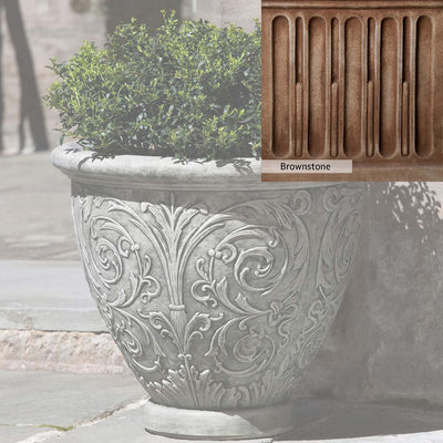 Brownstone Patina for the Campania International Arabesque Small Planter, brown blended with hints of red and yellow, works well in the garden.