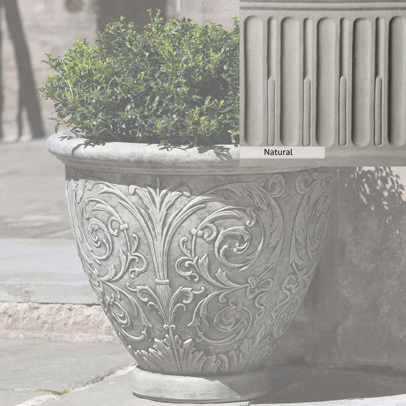 Natural Patina for theCampania International Arabesque Small Planter is unstained cast stone, the brightest and whitest finish that will age.