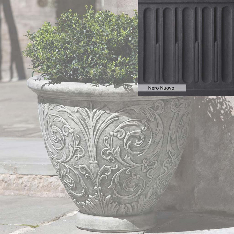 Nero Nuovo Patina for theCampania International Arabesque Small Planter, bold dramatic black patina for the garden.