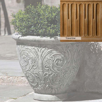 Travertine Patina for the Campania International Arabesque Small Planter, soft yellows, oranges, and brown for an old-word garden.