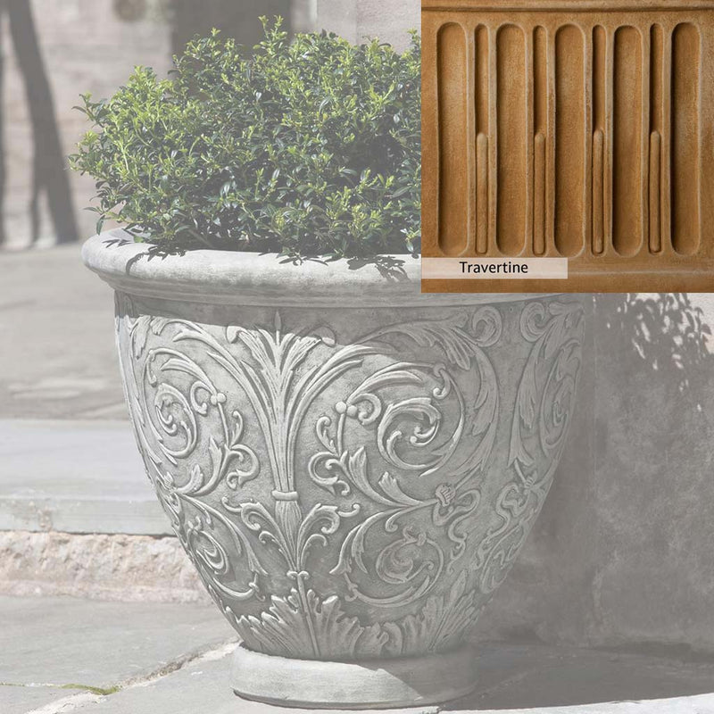 Travertine Patina for the Campania International Arabesque Small Planter, soft yellows, oranges, and brown for an old-word garden.