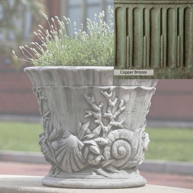 Copper Bronze Patina for theCampania International Smithsonian Chesapeake Urn, blues and greens blended into the look of aged copper.