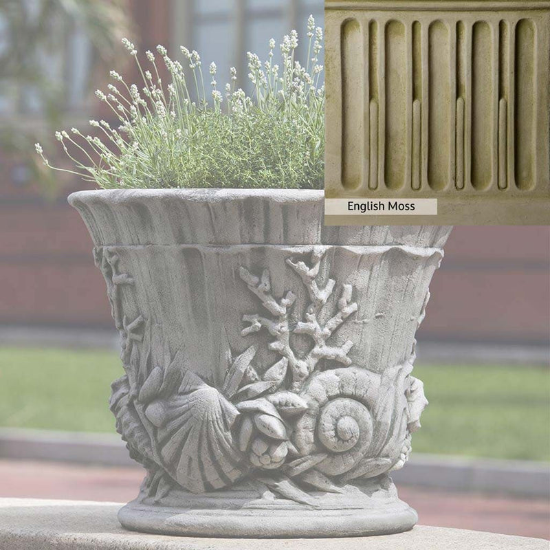 English Moss Patina for the Campania International Smithsonian Chesapeake Urn, green blended into a soft pallet with a light undertone of gray.