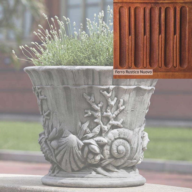 Ferro Rustico Nuovo Patina for the Campania International Smithsonian Chesapeake Urn, red and orange blended in this striking color for the garden.