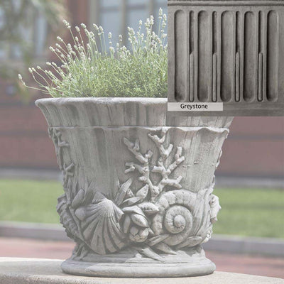 Greystone Patina for the Campania International Smithsonian Chesapeake Urn , a classic gray, soft, and muted, blends nicely in the garden.